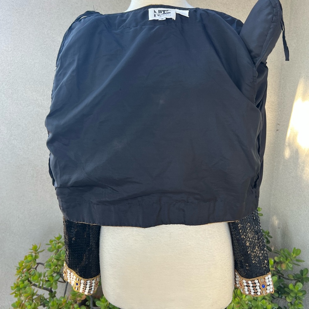 Vintage glam black sequins bolero style jacket colorful beaded trim Sm NiteLine - Picture 11 of 11